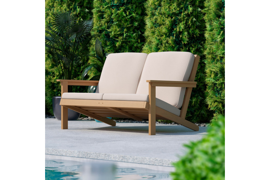 BLNK™ Charlestown All-Weather Poly Resin Wood Adirondack Style Deep Seat Patio Loveseat with Cushions - Natural Cedar/Cream