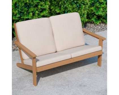 BLNK™ Charlestown All-Weather Poly Resin Wood Adirondack Style Deep Seat Patio Loveseat with Cushions - Natural Cedar/Cream