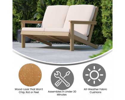 BLNK™ Charlestown All-Weather Poly Resin Wood Adirondack Style Deep Seat Patio Loveseat with Cushions - Natural Cedar/Cream