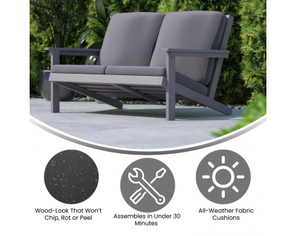 BLNK™ Charlestown All-Weather Poly Resin Wood Adirondack Style Deep Seat Patio Loveseat with Cushions - Gray/Gray