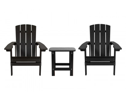 BLNK Charlestown Commercial All-Weather Poly Resin Wood Adirondack Chairs with Side Table 2 Pack - Black