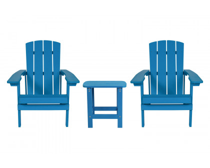 BLNK Charlestown Commercial All-Weather Poly Resin Wood Adirondack Chairs with Side Table 2 Pack - Blue