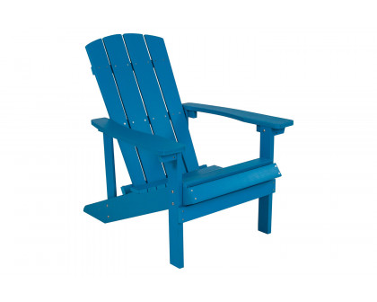 BLNK Charlestown Commercial All-Weather Poly Resin Wood Adirondack Chairs with Side Table 2 Pack - Blue