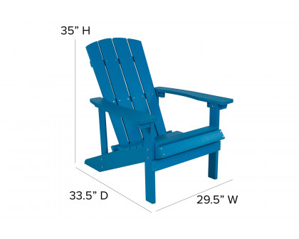 BLNK Charlestown Commercial All-Weather Poly Resin Wood Adirondack Chairs with Side Table 2 Pack - Blue