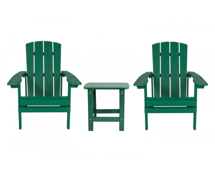 BLNK Charlestown Commercial All-Weather Poly Resin Wood Adirondack Chairs with Side Table 2 Pack - Green