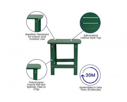 BLNK Charlestown Commercial All-Weather Poly Resin Wood Adirondack Chairs with Side Table 2 Pack - Green