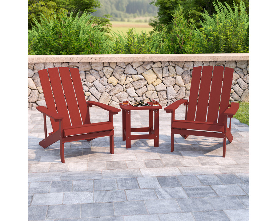 BLNK Charlestown Commercial All-Weather Poly Resin Wood Adirondack Chairs with Side Table 2 Pack