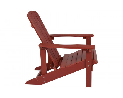 BLNK Charlestown Commercial All-Weather Poly Resin Wood Adirondack Chairs with Side Table 2 Pack - Red