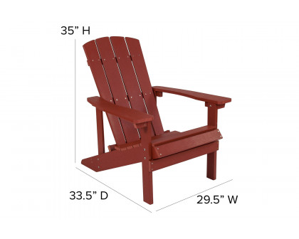 BLNK Charlestown Commercial All-Weather Poly Resin Wood Adirondack Chairs with Side Table 2 Pack - Red