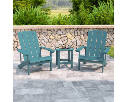 BLNK Charlestown Commercial All-Weather Poly Resin Wood Adirondack Chairs with Side Table 2 Pack