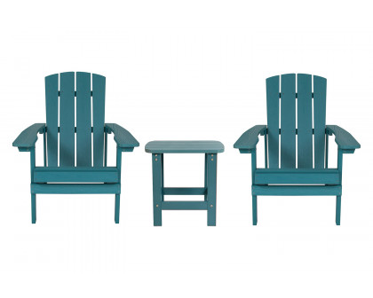 BLNK Charlestown Commercial All-Weather Poly Resin Wood Adirondack Chairs with Side Table 2 Pack - Sea Foam