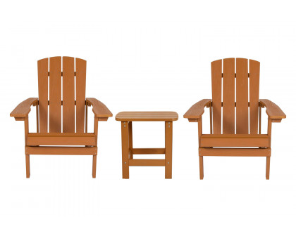 BLNK Charlestown Commercial All-Weather Poly Resin Wood Adirondack Chairs with Side Table 2 Pack - Teak