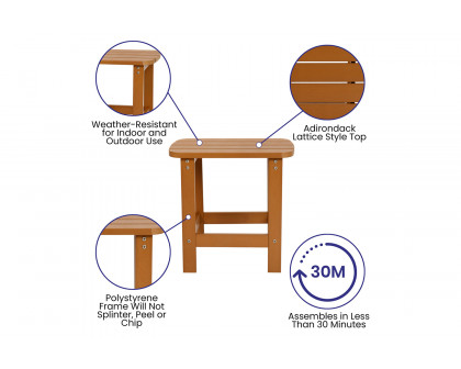 BLNK Charlestown Commercial All-Weather Poly Resin Wood Adirondack Chairs with Side Table 2 Pack - Teak