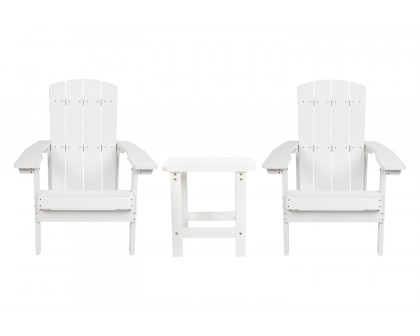 BLNK Charlestown Commercial All-Weather Poly Resin Wood Adirondack Chairs with Side Table 2 Pack - White