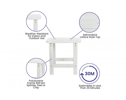 BLNK Charlestown Commercial All-Weather Poly Resin Wood Adirondack Chairs with Side Table 2 Pack - White