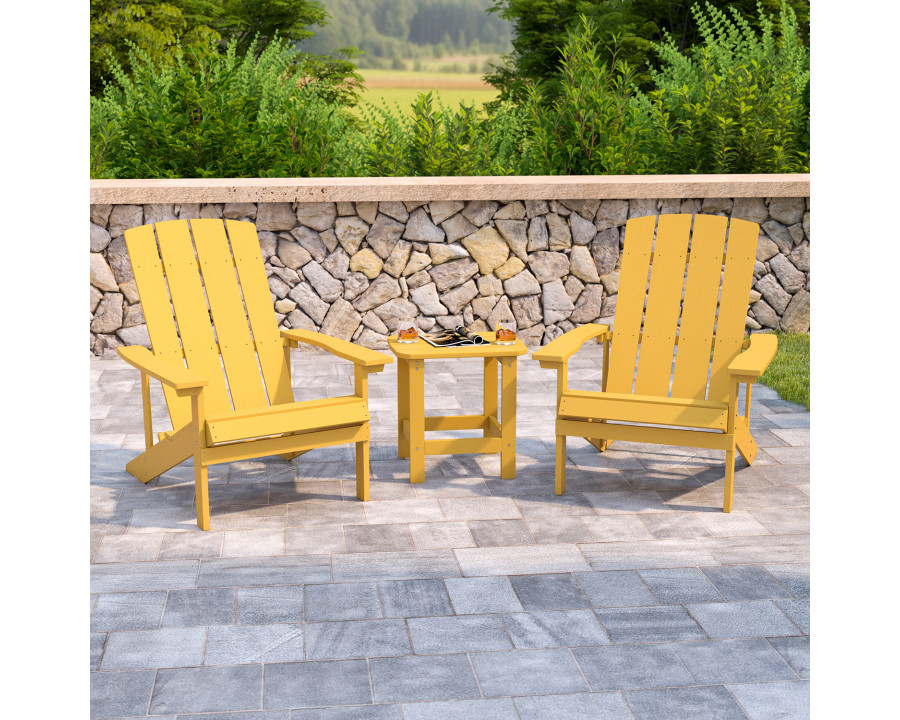 BLNK Charlestown Commercial All-Weather Poly Resin Wood Adirondack Chairs with Side Table 2 Pack - Yellow