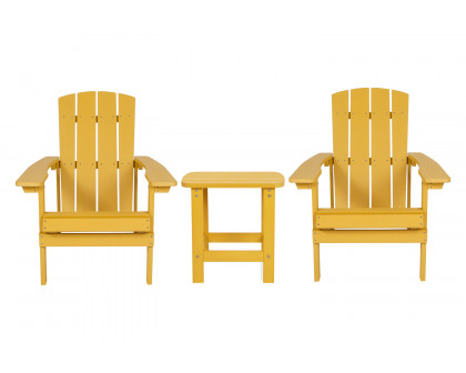 BLNK Charlestown Commercial All-Weather Poly Resin Wood Adirondack Chairs with Side Table 2 Pack - Yellow