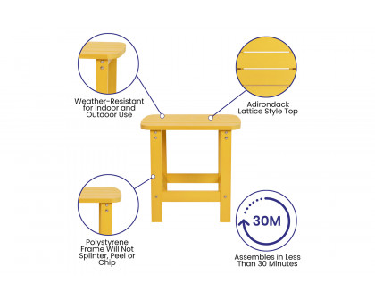 BLNK Charlestown Commercial All-Weather Poly Resin Wood Adirondack Chairs with Side Table 2 Pack - Yellow