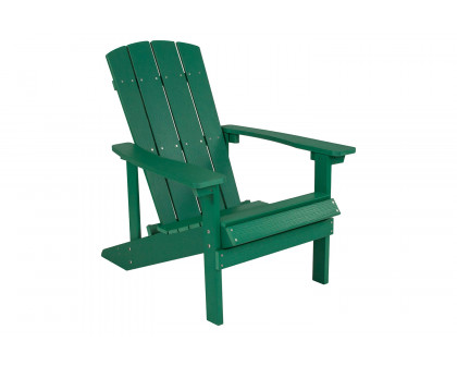 BLNK Charlestown Commercial Poly Resin Wood Adirondack Chair Set with Star and Moon Firepit with Mesh Cover 3 Piece - Green