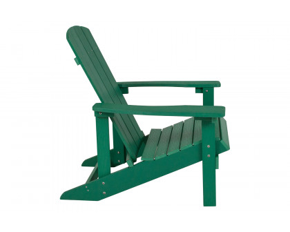 BLNK Charlestown Commercial Poly Resin Wood Adirondack Chair Set with Star and Moon Firepit with Mesh Cover 3 Piece - Green