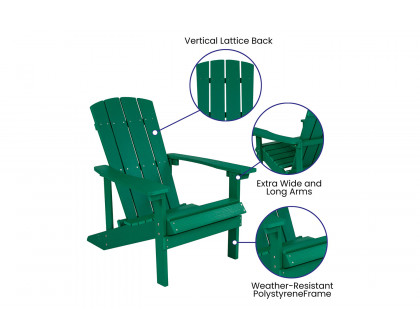 BLNK Charlestown Commercial Poly Resin Wood Adirondack Chair Set with Star and Moon Firepit with Mesh Cover 3 Piece - Green