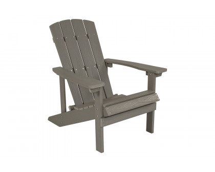 BLNK Charlestown Commercial Poly Resin Wood Adirondack Chair Set with Star and Moon Firepit with Mesh Cover 3 Piece - Gray