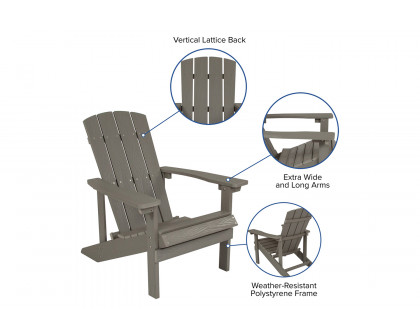 BLNK Charlestown Commercial Poly Resin Wood Adirondack Chair Set with Star and Moon Firepit with Mesh Cover 3 Piece - Gray