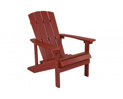 BLNK Charlestown Commercial Poly Resin Wood Adirondack Chair Set with Star and Moon Firepit with Mesh Cover 3 Piece - Red