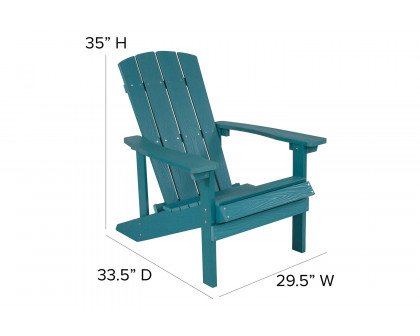 BLNK Charlestown Commercial Poly Resin Wood Adirondack Chair Set with Star and Moon Firepit with Mesh Cover 3 Piece - Sea Foam