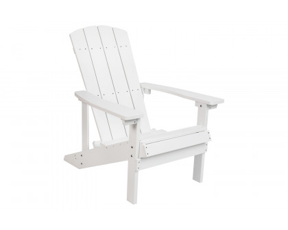 BLNK Charlestown Commercial Poly Resin Wood Adirondack Chair Set with Star and Moon Firepit with Mesh Cover 3 Piece - White