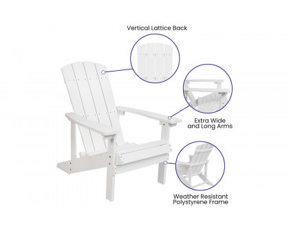 BLNK Charlestown Commercial Poly Resin Wood Adirondack Chair Set with Star and Moon Firepit with Mesh Cover 3 Piece - White