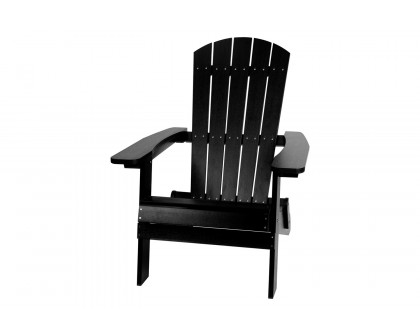 BLNK Charlestown Commercial All-Weather Poly Resin Wood Folding Adirondack Chairs with Side Table 2 Pack - Black