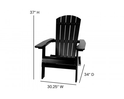 BLNK Charlestown Commercial All-Weather Poly Resin Wood Folding Adirondack Chairs with Side Table 2 Pack - Black