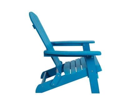 BLNK Charlestown Commercial All-Weather Poly Resin Wood Folding Adirondack Chairs with Side Table 2 Pack - Blue