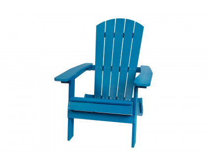 BLNK Charlestown Commercial All-Weather Poly Resin Wood Folding Adirondack Chairs with Side Table 2 Pack - Blue