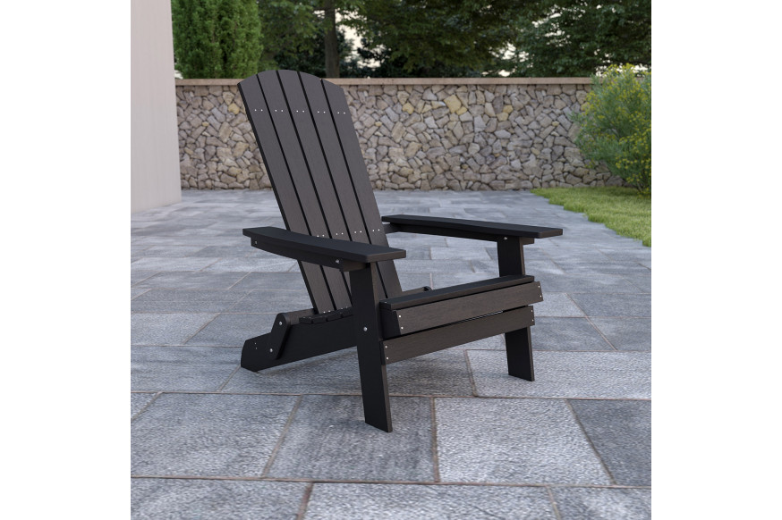 BLNK™ Charlestown Commercial All-Weather Poly Resin Wood Folding Adirondack Chair - Black