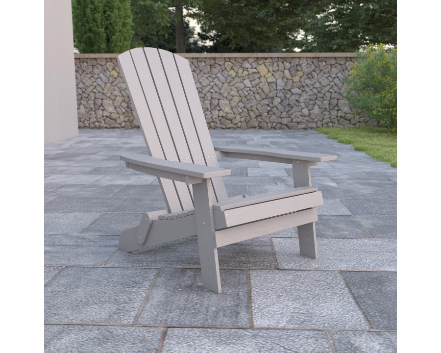 BLNK Charlestown Commercial All-Weather Poly Resin Wood Folding Adirondack Chair - Gray