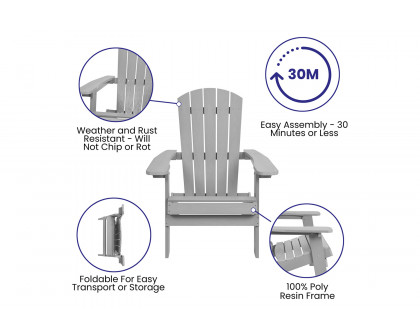 BLNK Charlestown Commercial All-Weather Poly Resin Wood Folding Adirondack Chair - Gray