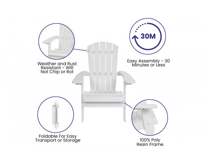 BLNK Charlestown Commercial All-Weather Poly Resin Wood Folding Adirondack Chair - White