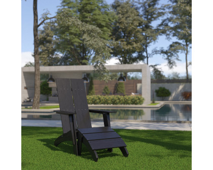 BLNK Sawyer Commercial All-Weather Poly Resin Wood Adirondack Chair with Foot Rest