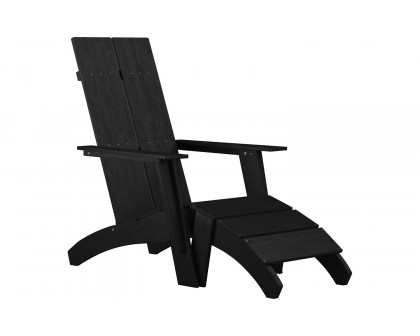 BLNK™ Sawyer Commercial All-Weather Poly Resin Wood Adirondack Chair with Foot Rest - Black