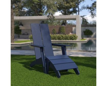 BLNK Sawyer Commercial All-Weather Poly Resin Wood Adirondack Chair with Foot Rest