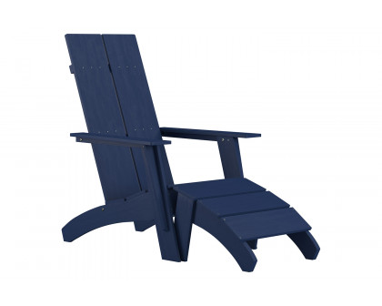 BLNK™ Sawyer Commercial All-Weather Poly Resin Wood Adirondack Chair with Foot Rest - Navy