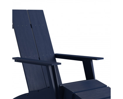 BLNK™ Sawyer Commercial All-Weather Poly Resin Wood Adirondack Chair with Foot Rest - Navy