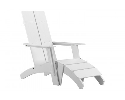 BLNK™ Sawyer Commercial All-Weather Poly Resin Wood Adirondack Chair with Foot Rest - White