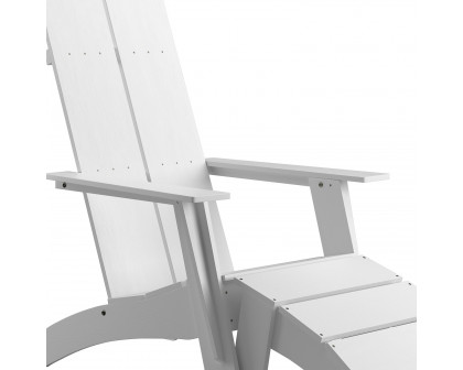 BLNK™ Sawyer Commercial All-Weather Poly Resin Wood Adirondack Chair with Foot Rest - White