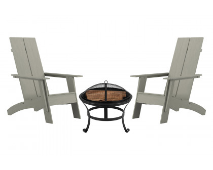 BLNK Sawyer Commercial All-Weather 2-Slat Poly Resin Adirondack Chairs with 22" Round Wood Burning Firepit Set of 2