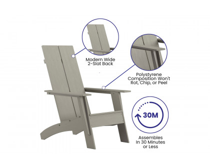 BLNK Sawyer Commercial All-Weather 2-Slat Poly Resin Adirondack Chairs with 22" Round Wood Burning Firepit Set of 2 - Gray