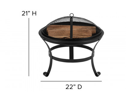 BLNK Sawyer Commercial All-Weather 2-Slat Poly Resin Adirondack Chairs with 22" Round Wood Burning Firepit Set of 2 - Gray