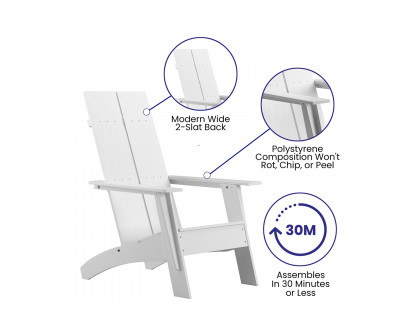 BLNK Sawyer Commercial All-Weather 2-Slat Poly Resin Adirondack Chairs with 22" Round Wood Burning Firepit Set of 2 - White